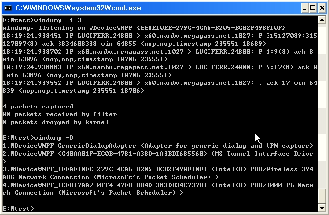 ... Packet Sniffer (winpcap / windump / ethereal & Tcpview